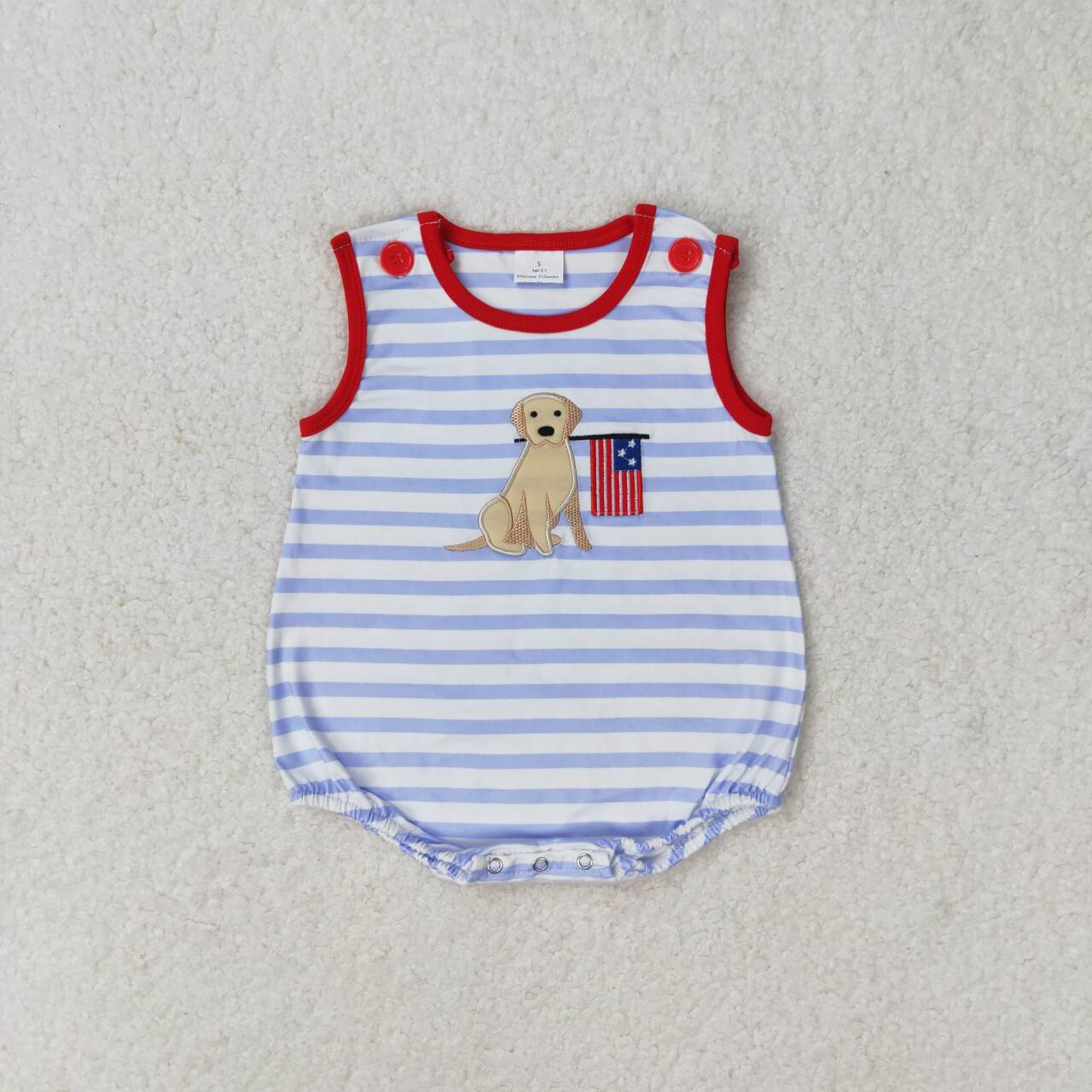 toddle boy embroidery American flag dog romper