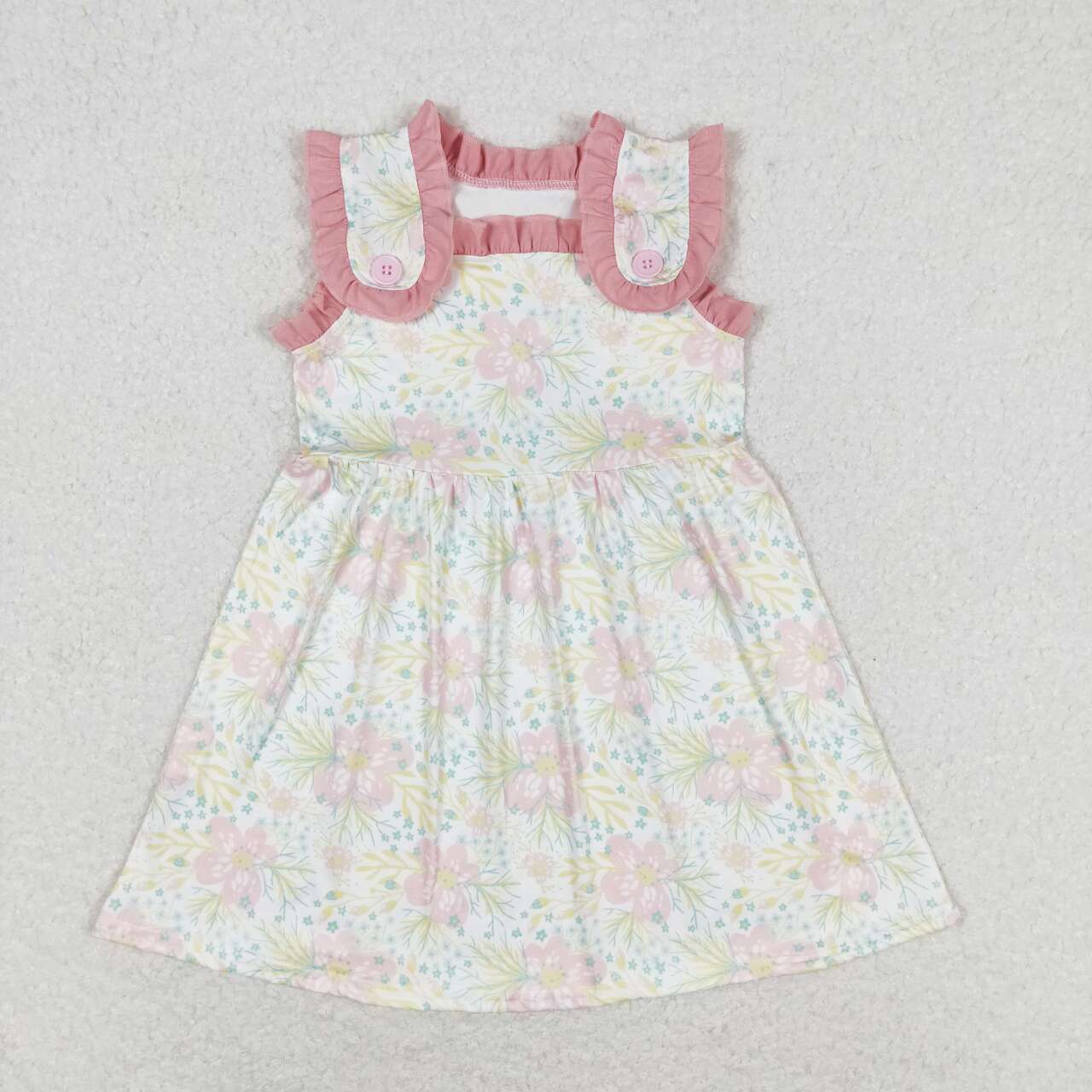 yellow pink floral button dress