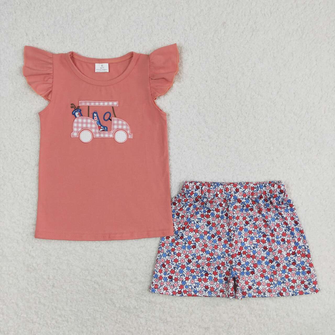 girls embroidery golf shirt floral shorts outfit