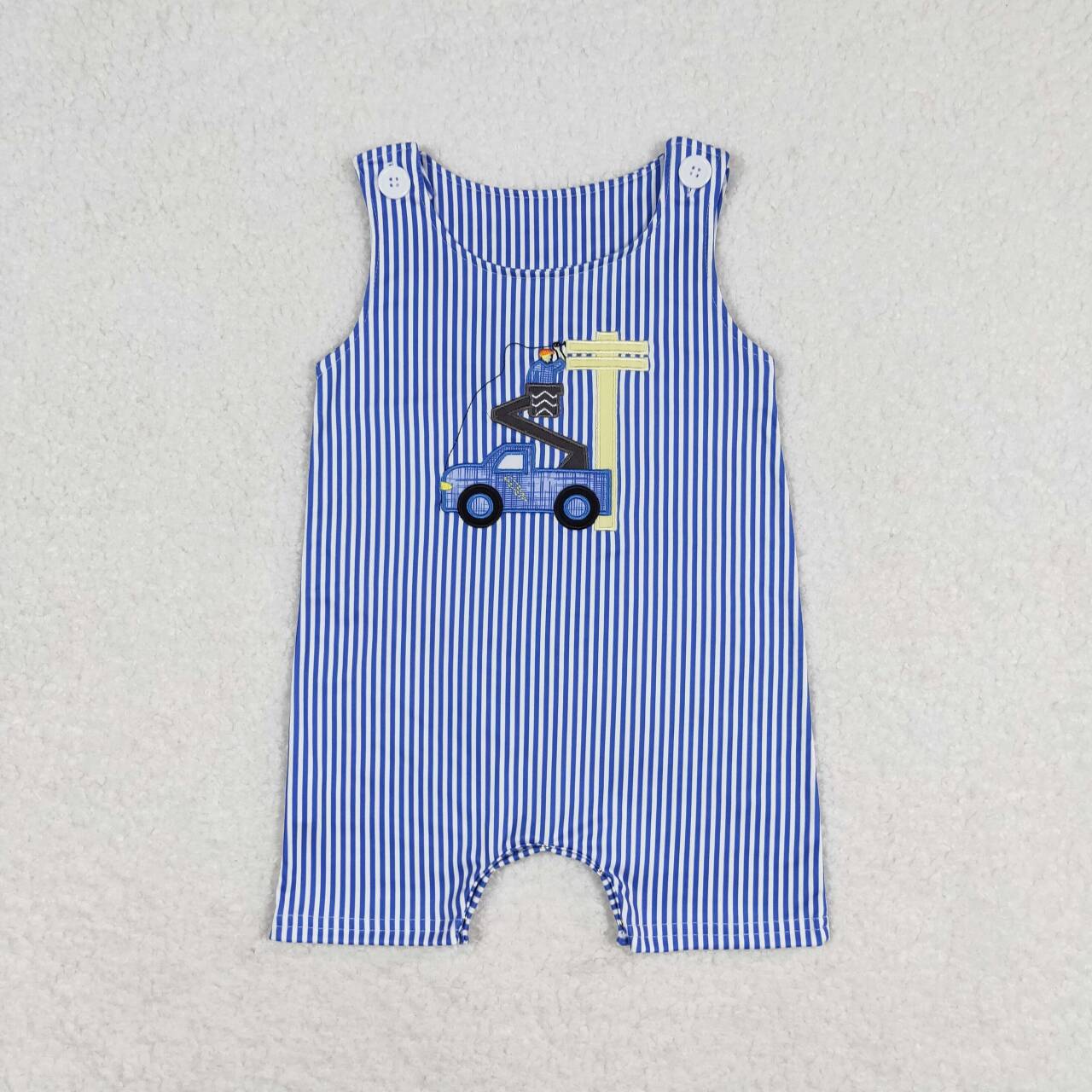 baby boy embroidery lineman romper