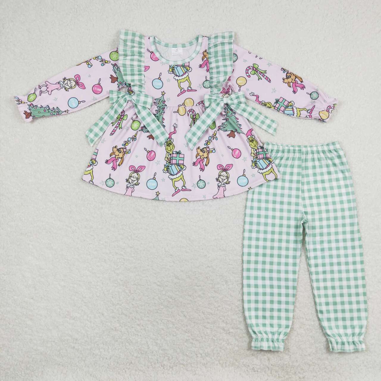 wholesale girls christmas green face mathing shirt pants