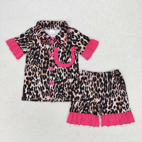 mommy and me cheetah leopard short sleeve button down pajama set