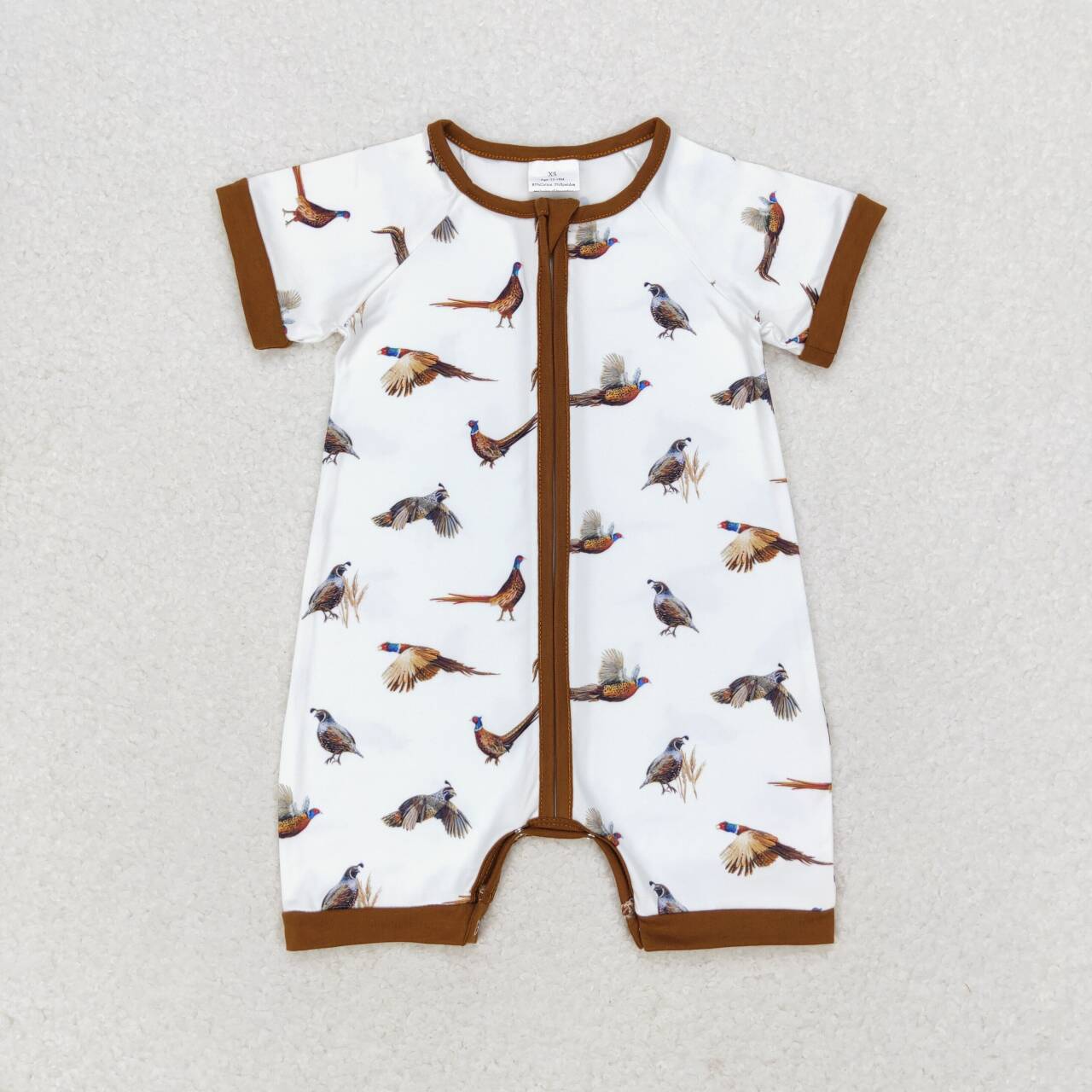 forest bird baby boy zip romper