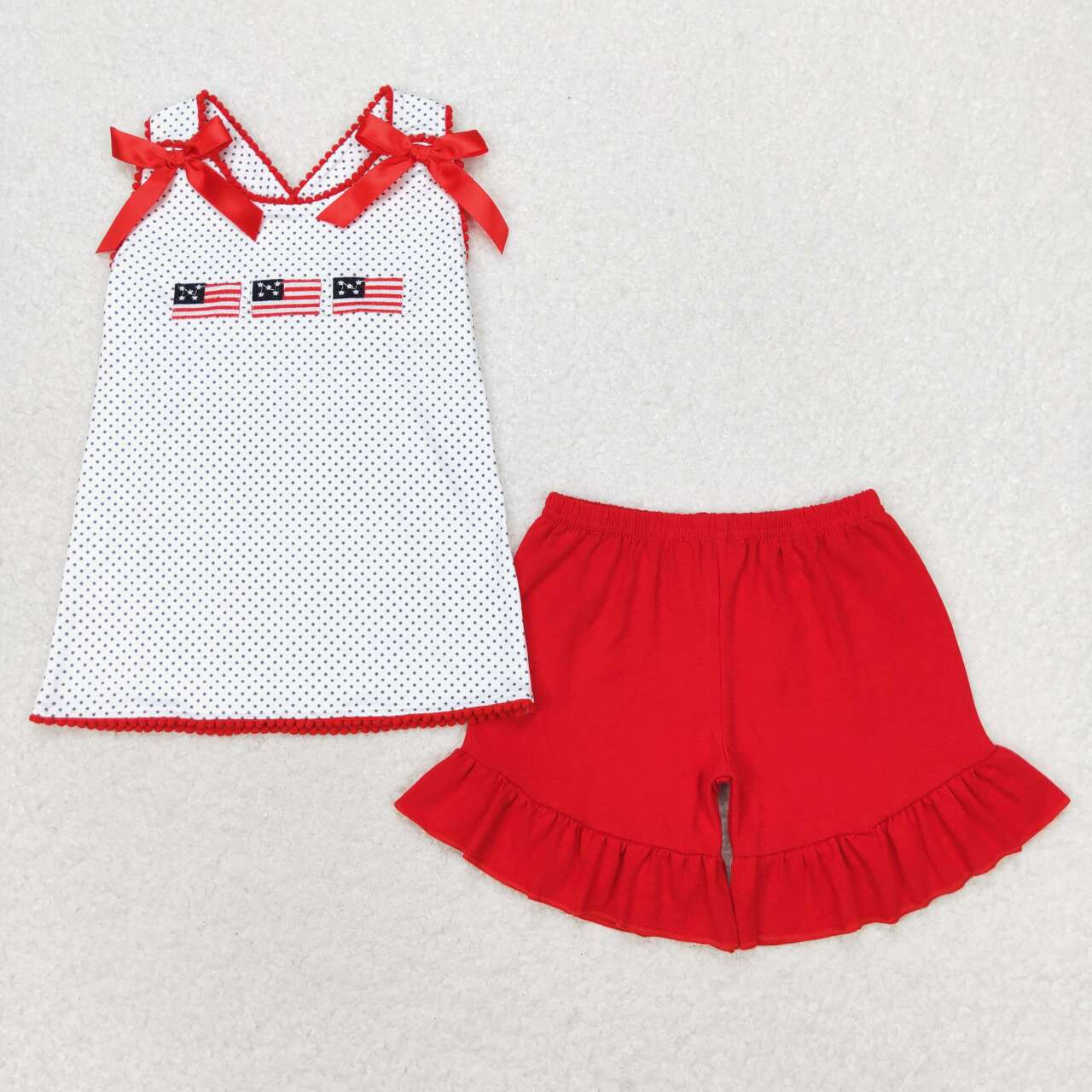 Embroidery American flag July 4th girls outfit