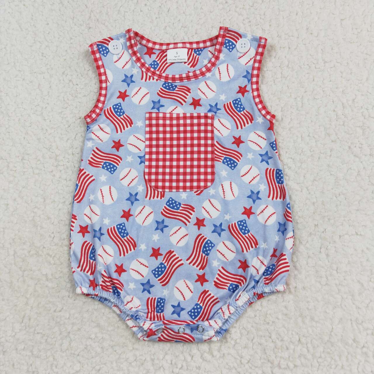 American flag july 4th pocket romper