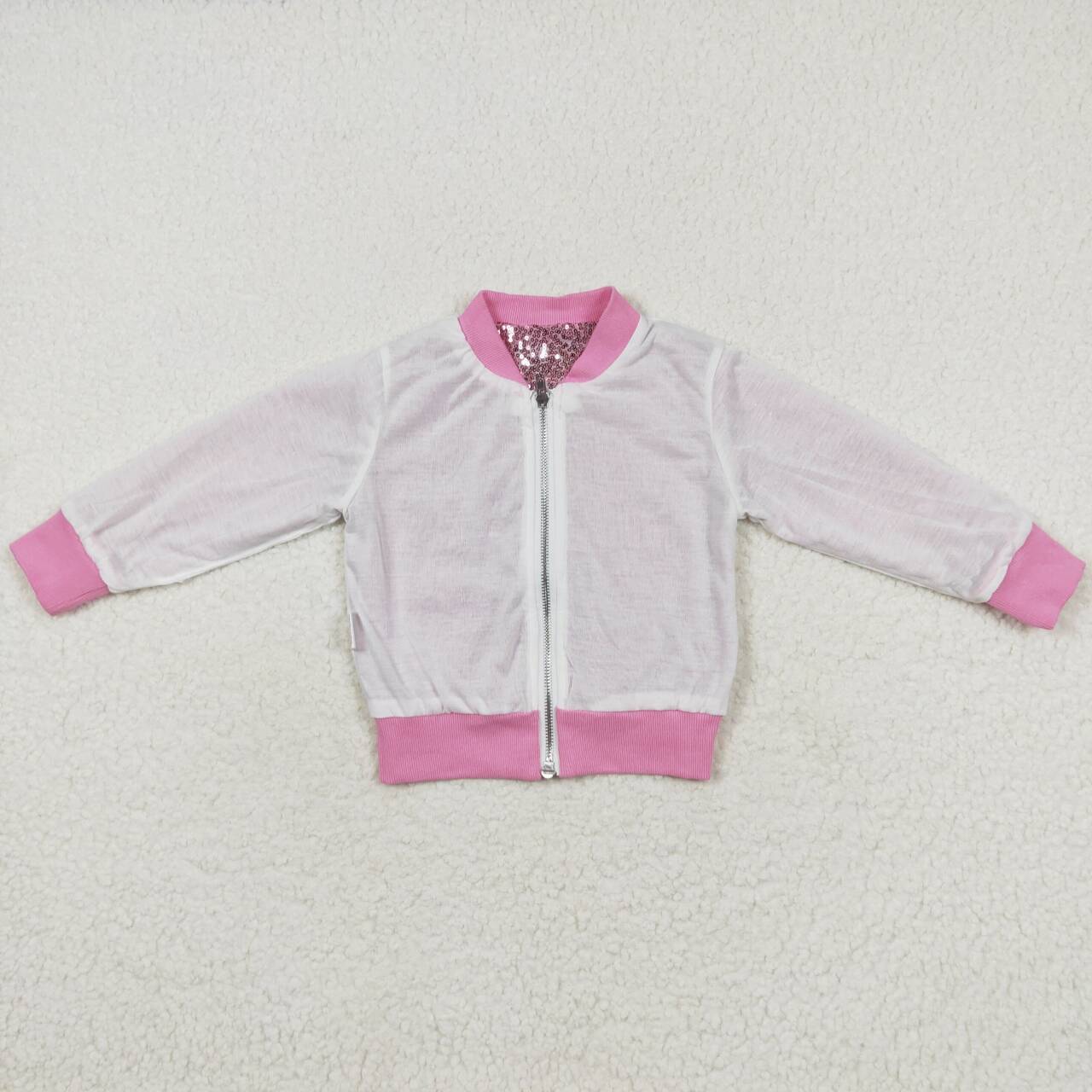 pink sequins long sleeve zip up coat girls jacket