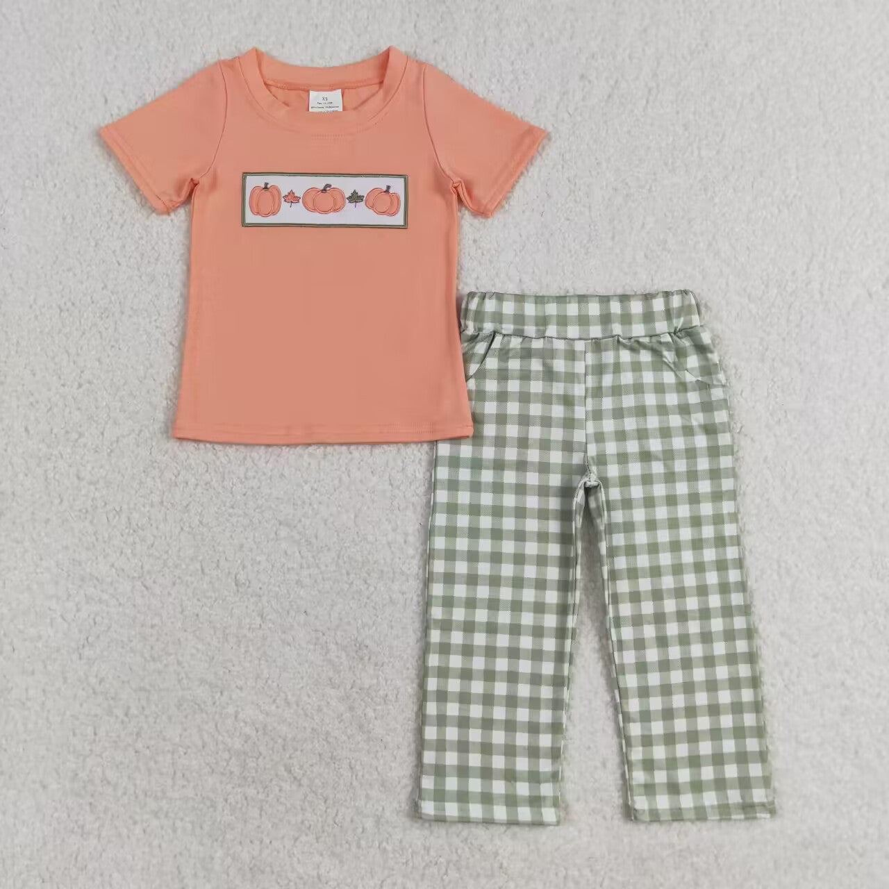 baby boy clothes pink embroidery pumpkin shirt green plaid pants clothes