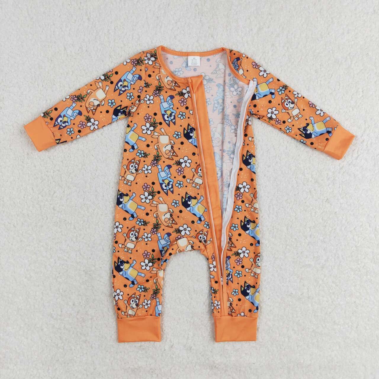 baby girl blue cartoon dog floral bamboo romper