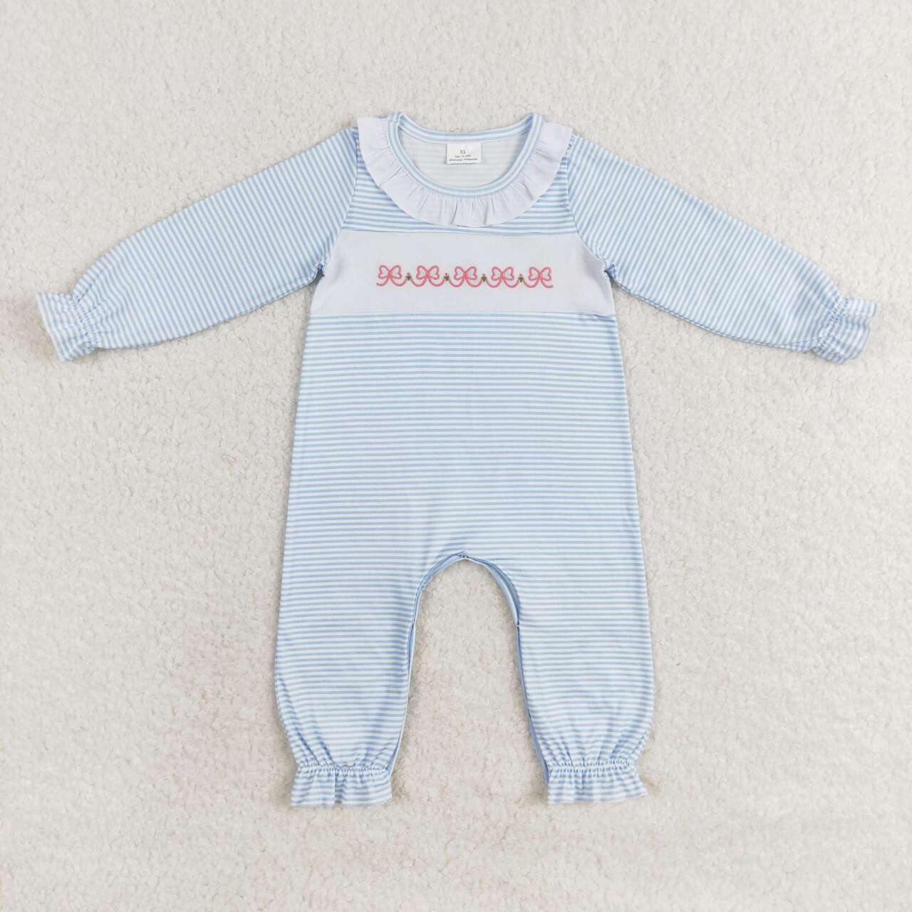 USA SHOP toddle baby girl blue stripes embroidery romper