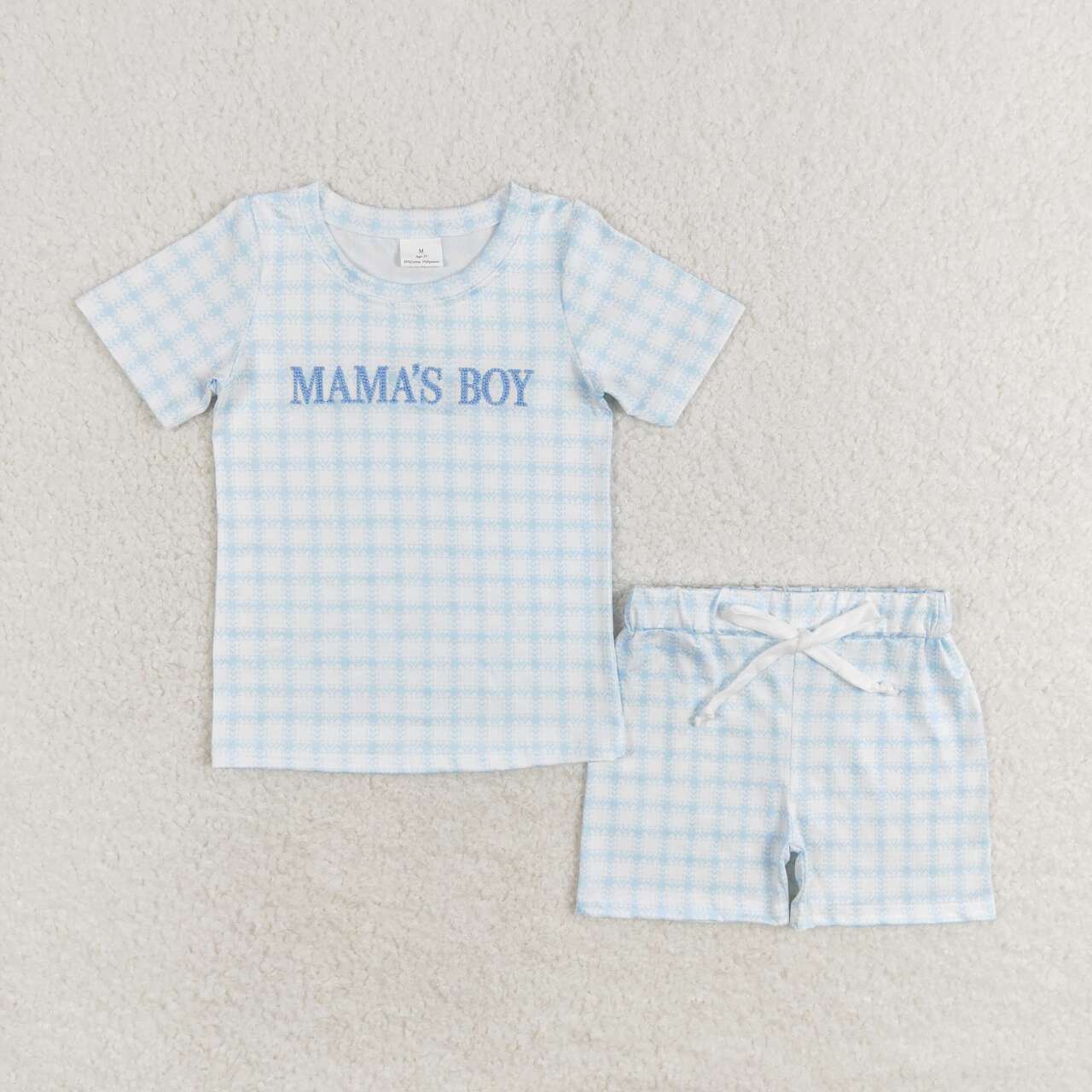 embroidery Mamas boy blue plaid summer clothes