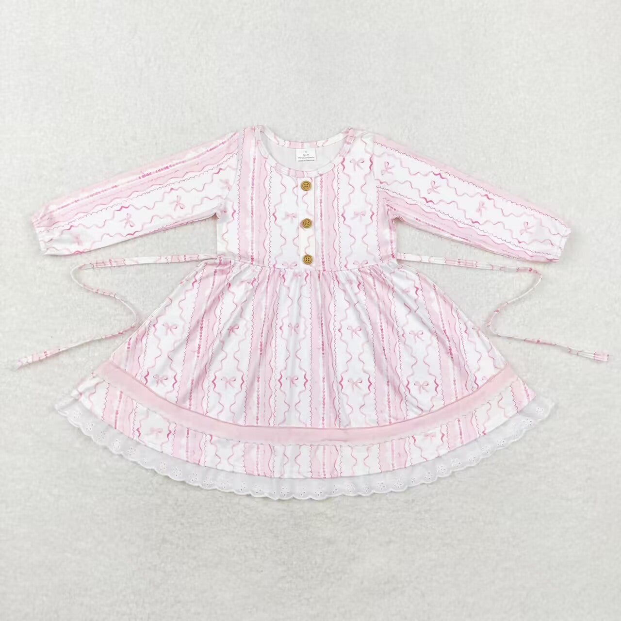 wholesale baby kids girls long sleeve pink bow dress