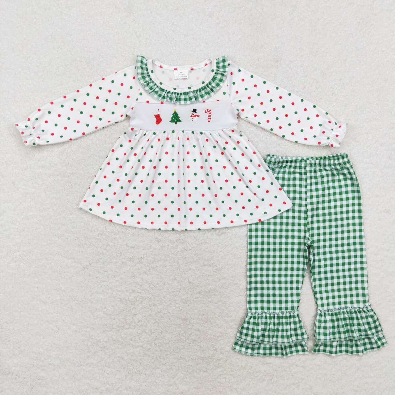 toddle baby girls embroidery christmas tree snowman candy cane long sleeve matching clothes