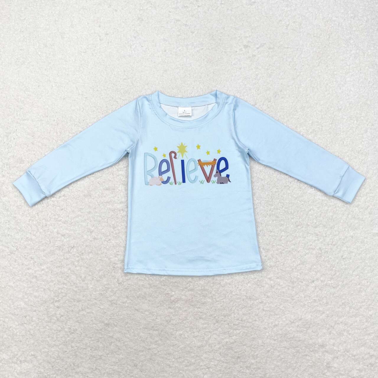 infant baby boy long sleeve christmas believe shirt