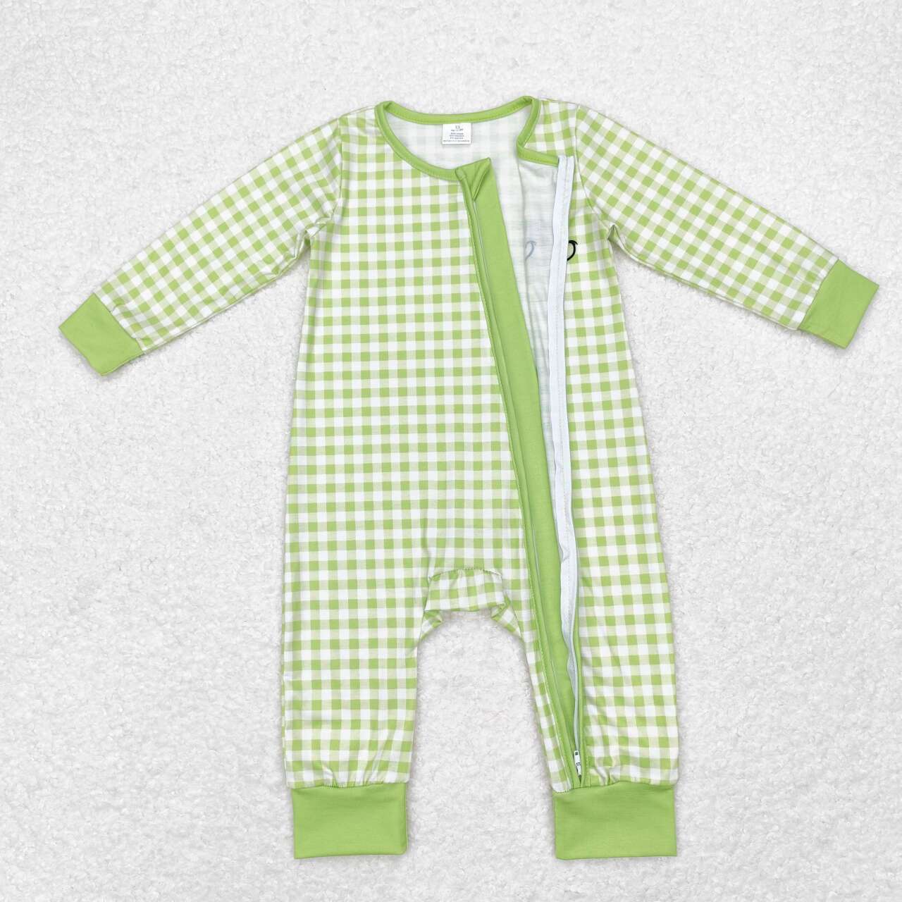 newborn christmas green face long sleeve bamboo zip romper