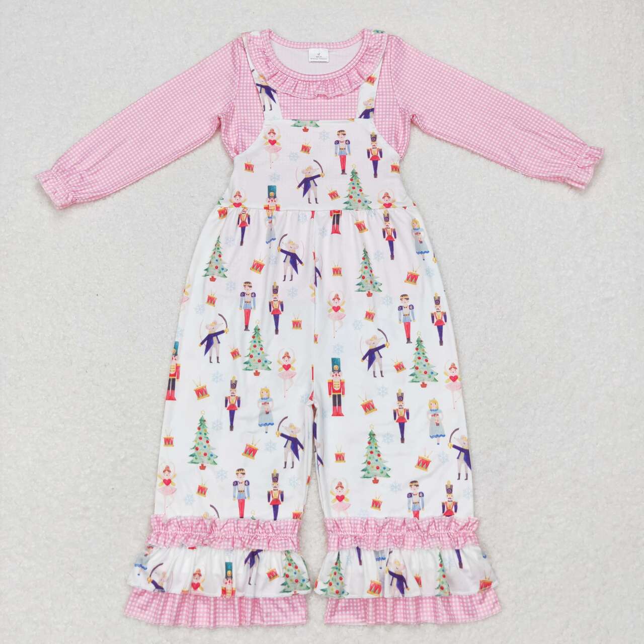 pink long sleeve shirt christmas suspender jumpsuit 2pcs outfit