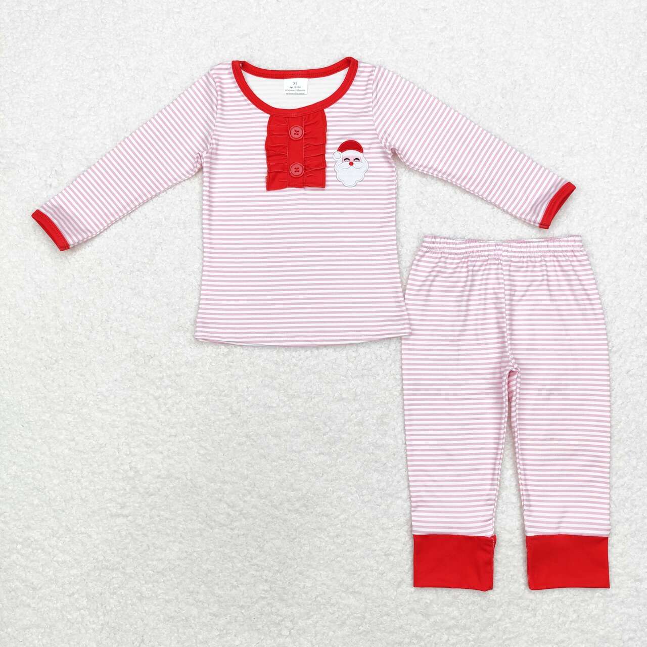 embroidery christmas santa claus pink stripes two pieces pajama set
