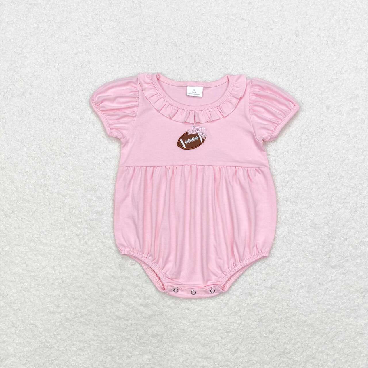 Infant baby girl pink stripes embroidery football romper