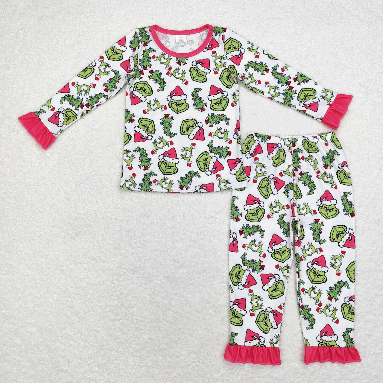 kids babygirls christmas green face ginbgerbread milk silk pajama set