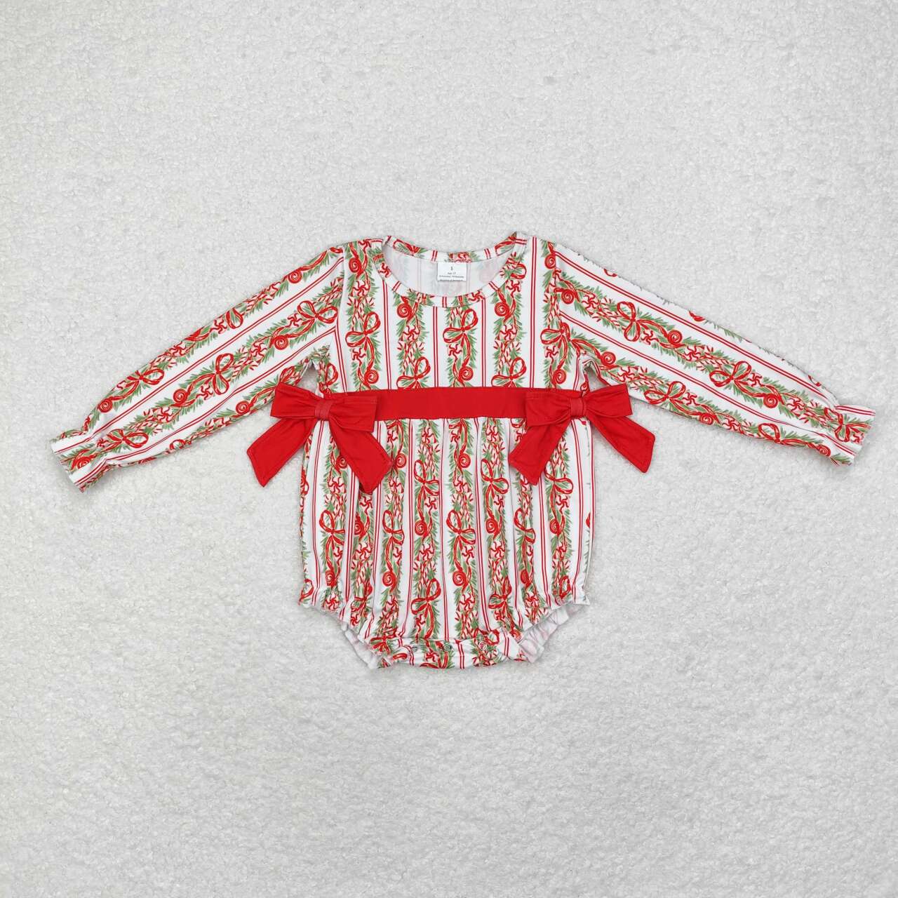 newborn baby girls christmas green bow long sleeve holiday romper