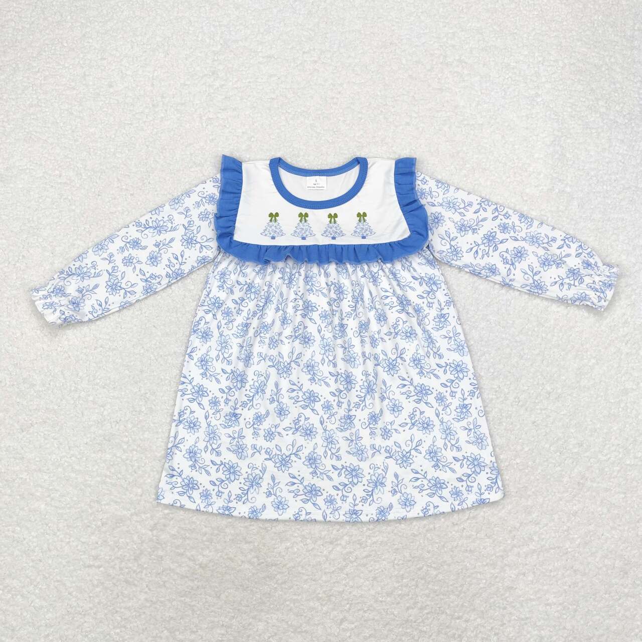 infant baby girl christmas tree blue floral dress