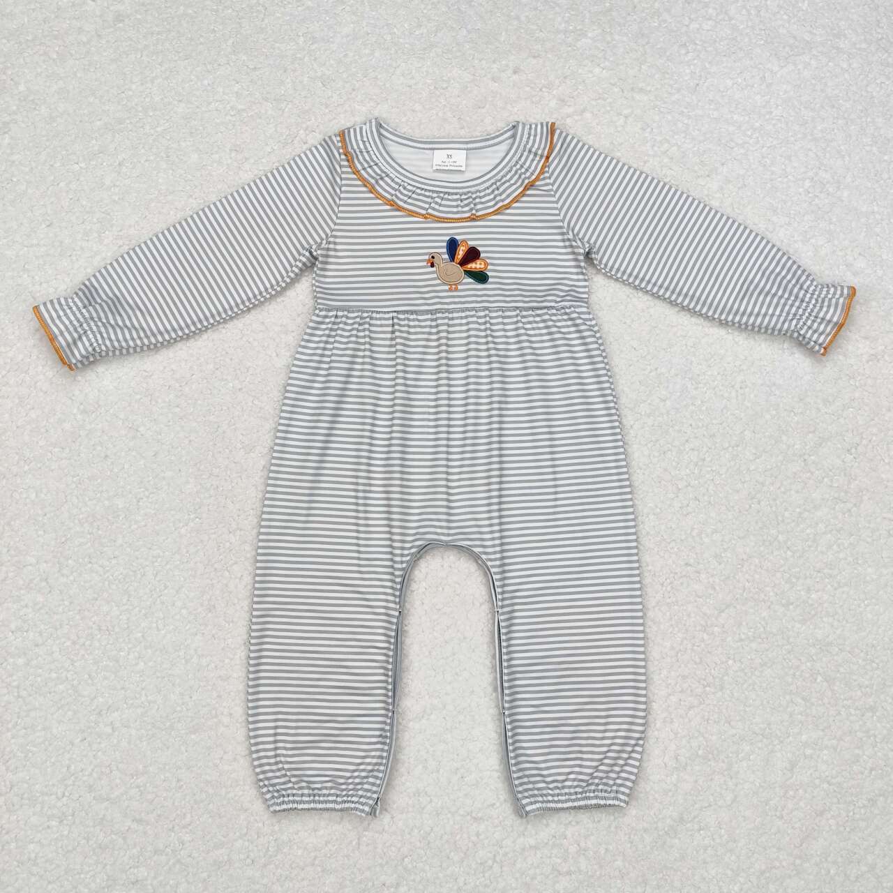 Toddle Baby Girls Embroidery Thanksgiving Turkey Long Sleeve Romper