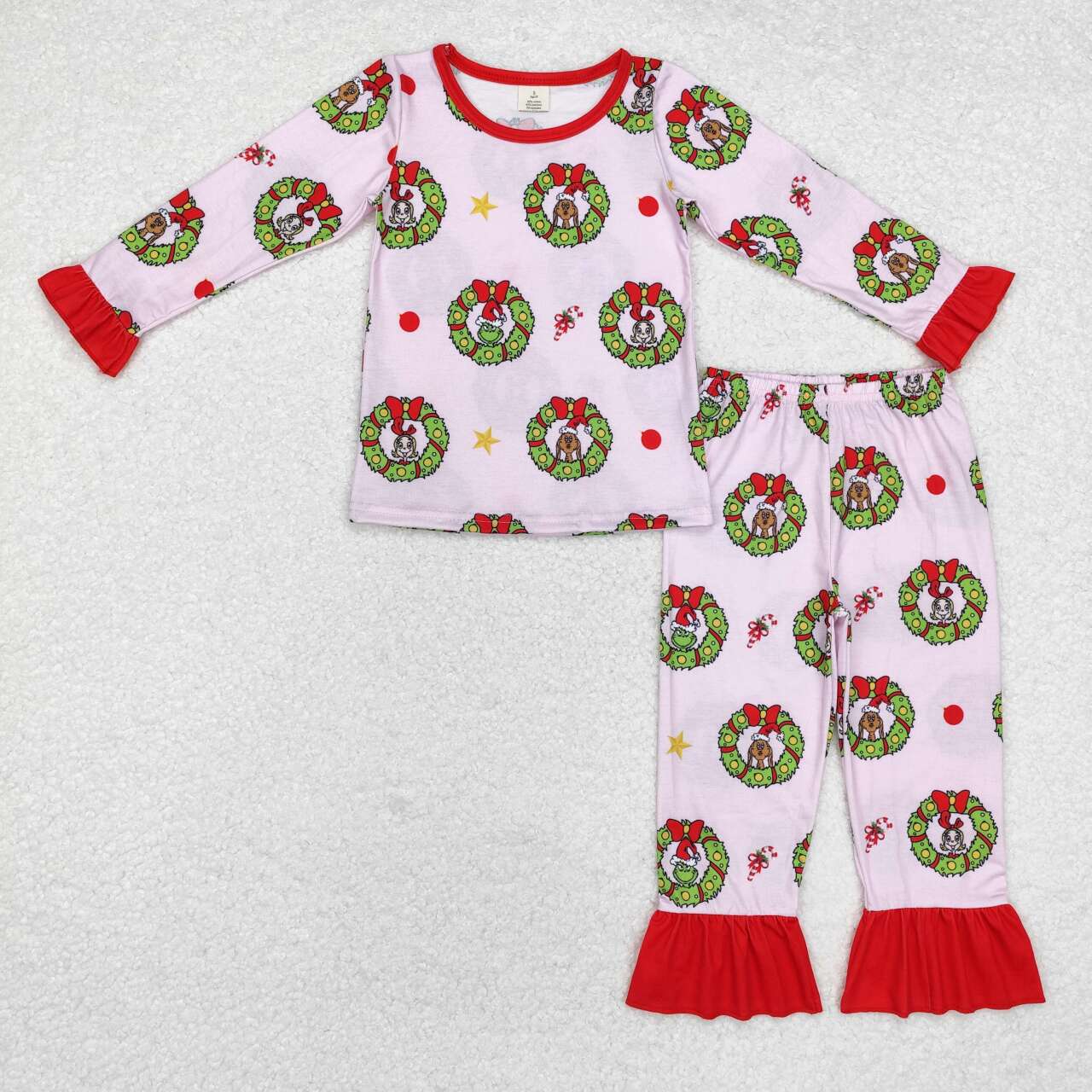 Christmas green face baby girl bamboo pajama set