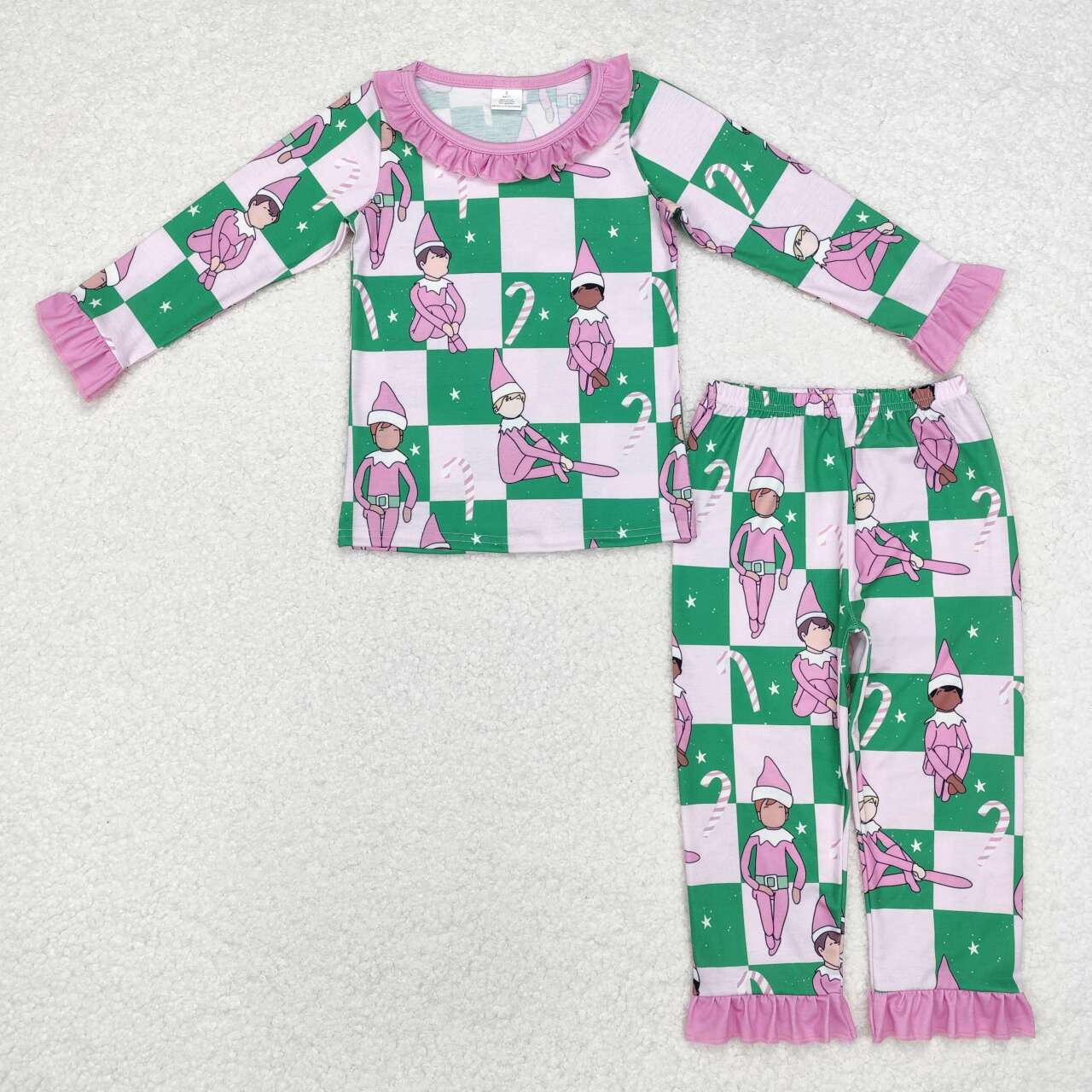Baby girl Christmas pink checkered bamboo pajama set
