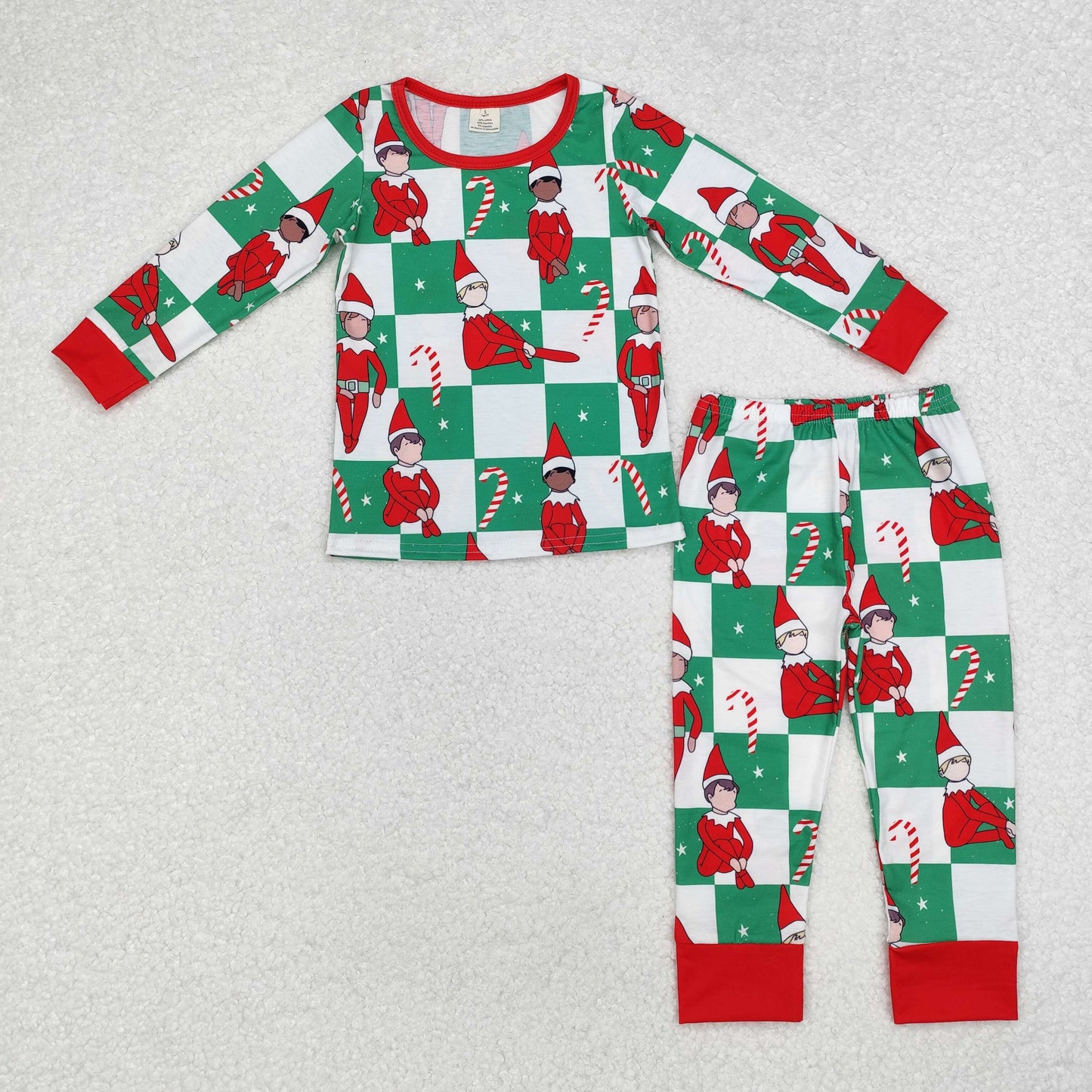 Baby boy Christmas candy cane checkered pajama set