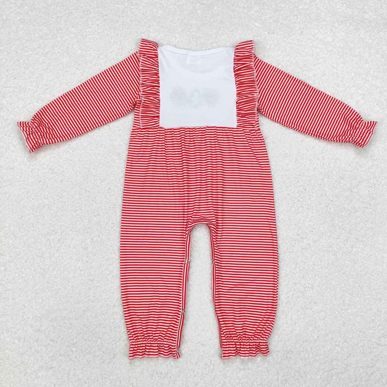 Wholesale Embroidery Christmas Santa Tree Reindeer Red Stripes Romper