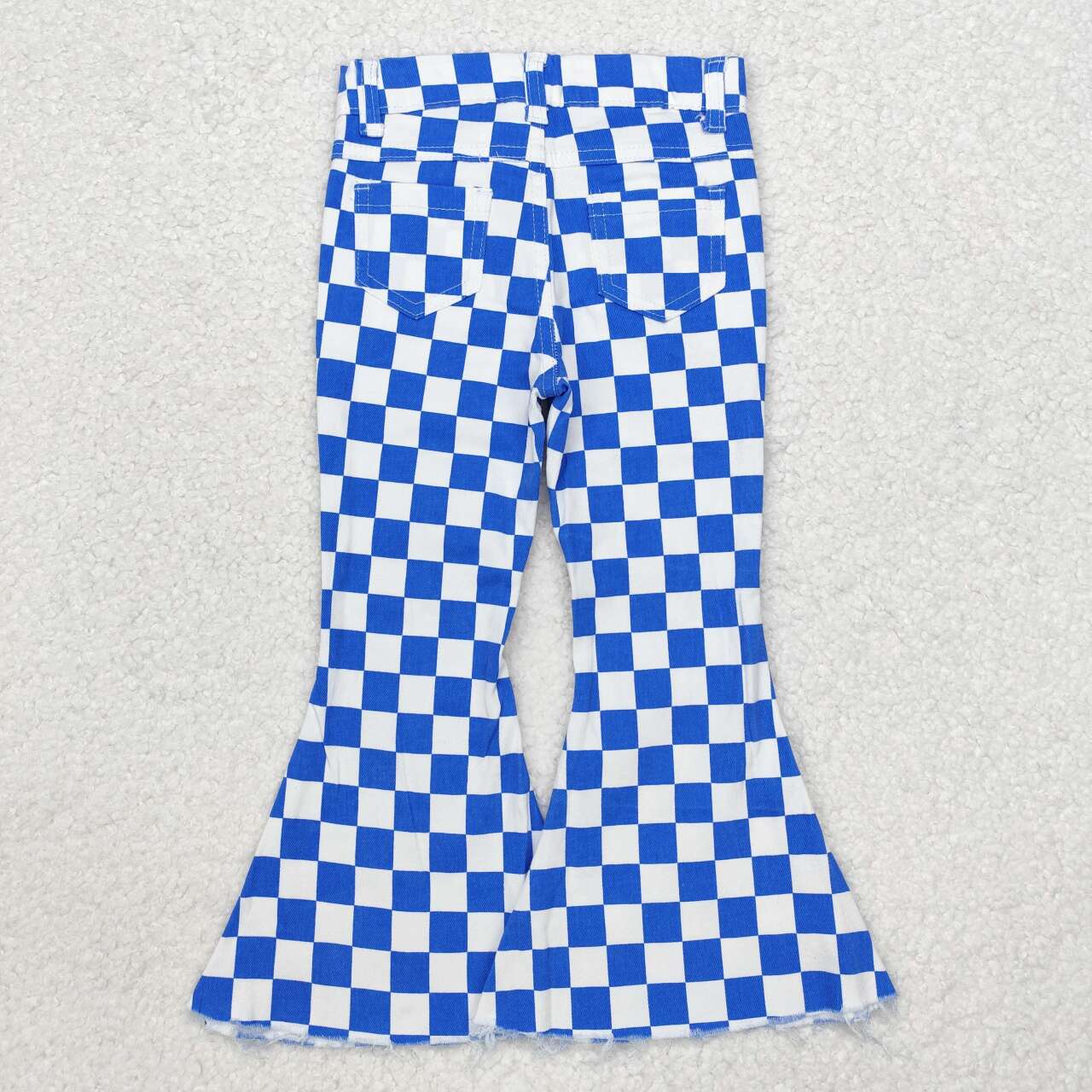 infant baby girls wholesale blue checkered jeans bell bottoms factory price