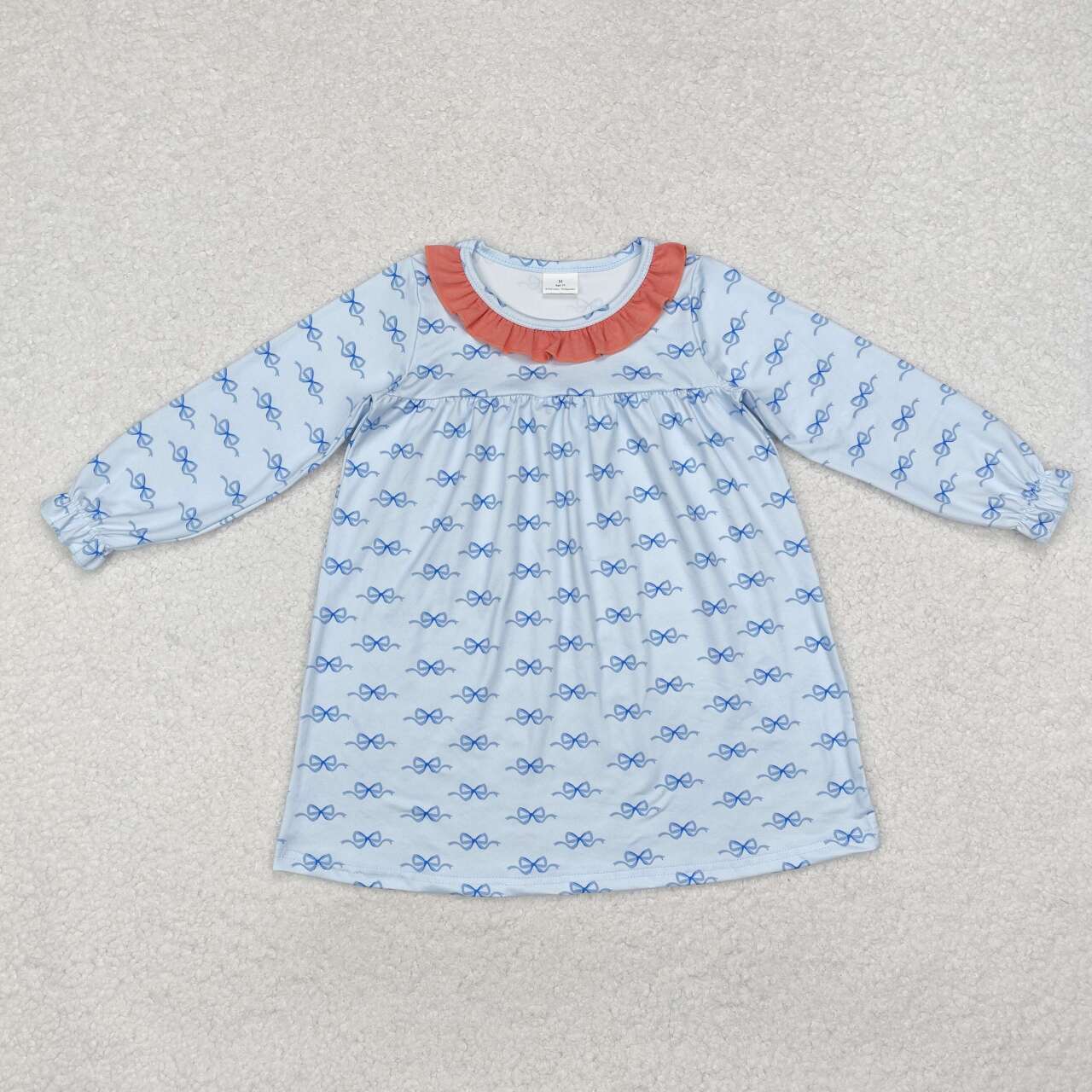 Infant baby girls blue bow long sleeve dress