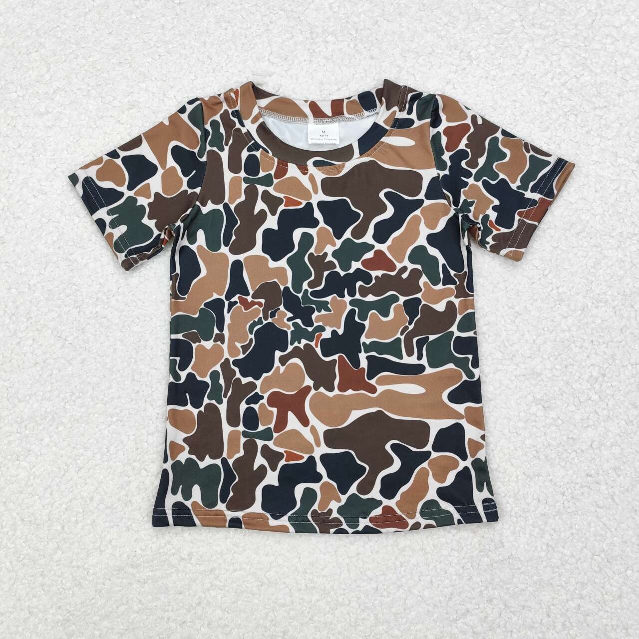 USA SHOP Dark Green Brown Short Sleeve Camo Top