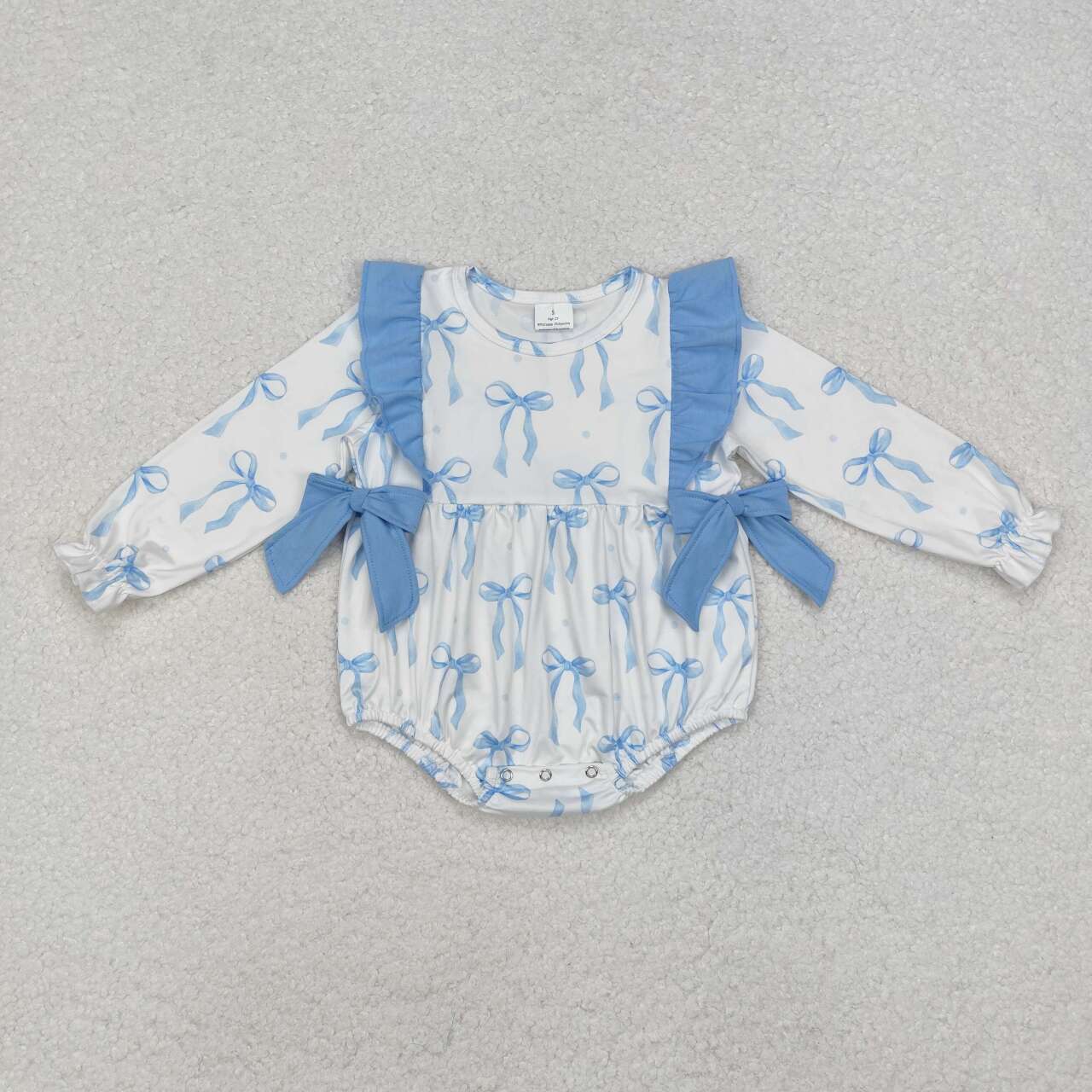 USA SHOP Infant baby girls blue bow long sleeve boutique romper