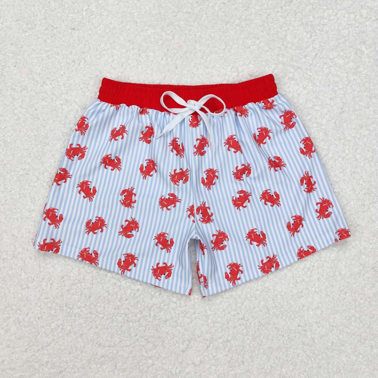 Blue stripes crab print boys summer swim trunks