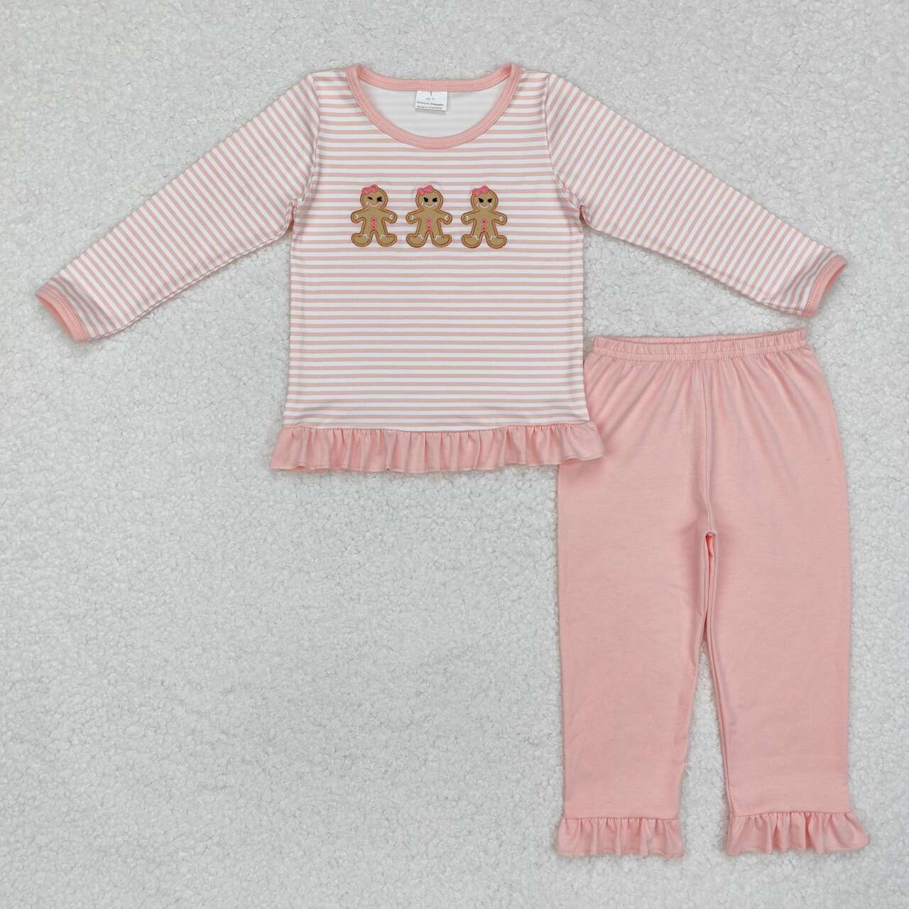 Christmas gingerbread pink stripes long sleeve matching outfit