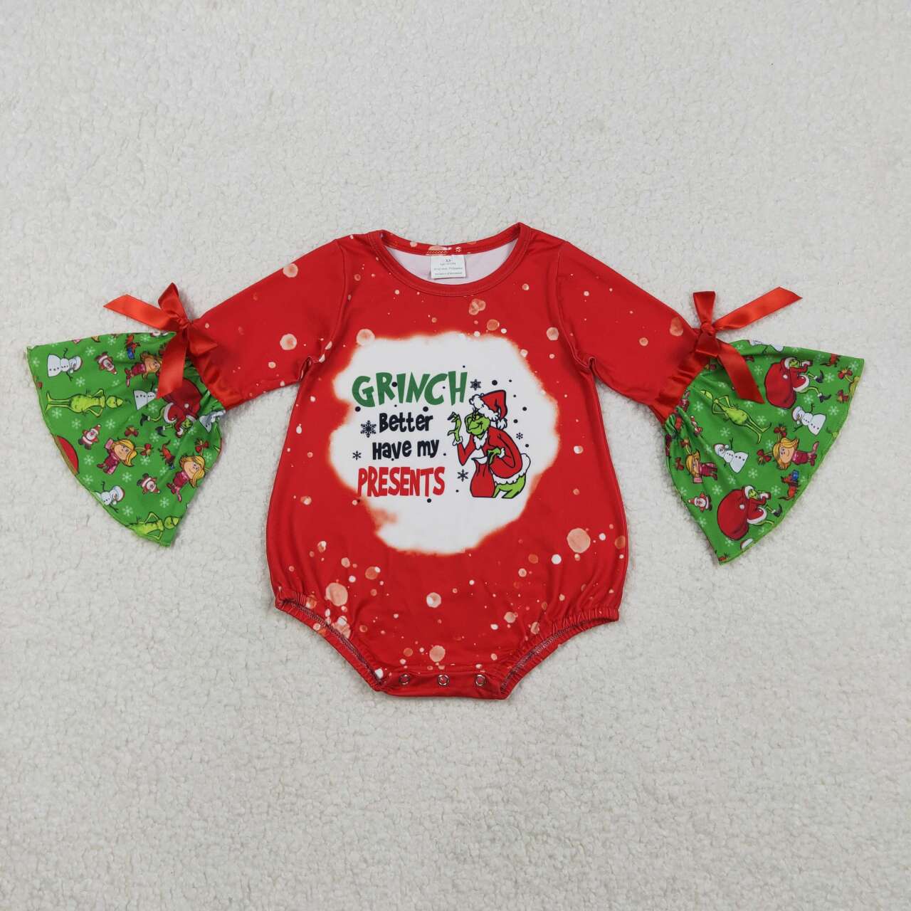Infant baby girls Christmas green face long sleeve romper