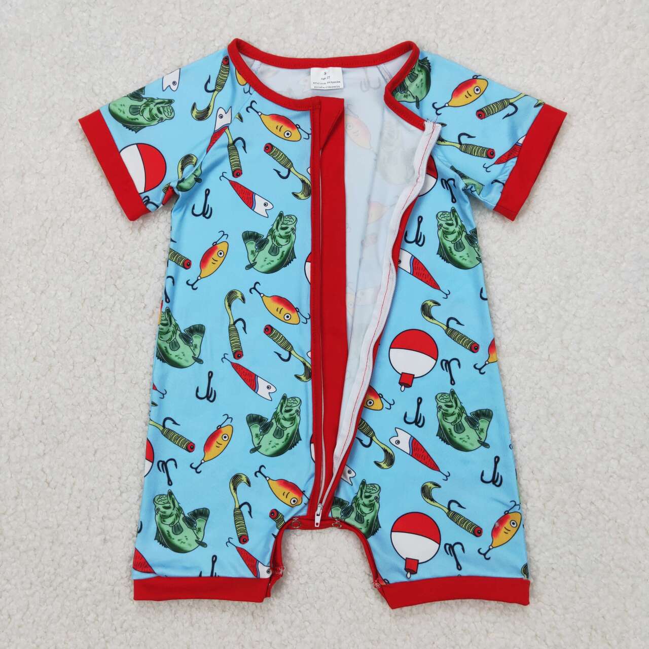 Newborn baby boy outdoor fishing summer romper