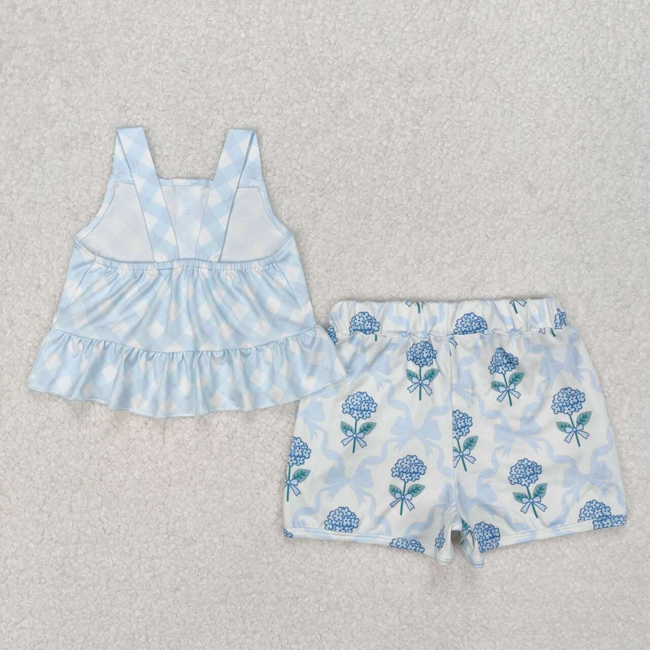 Toddle baby girl blue bow floral print summer outfit