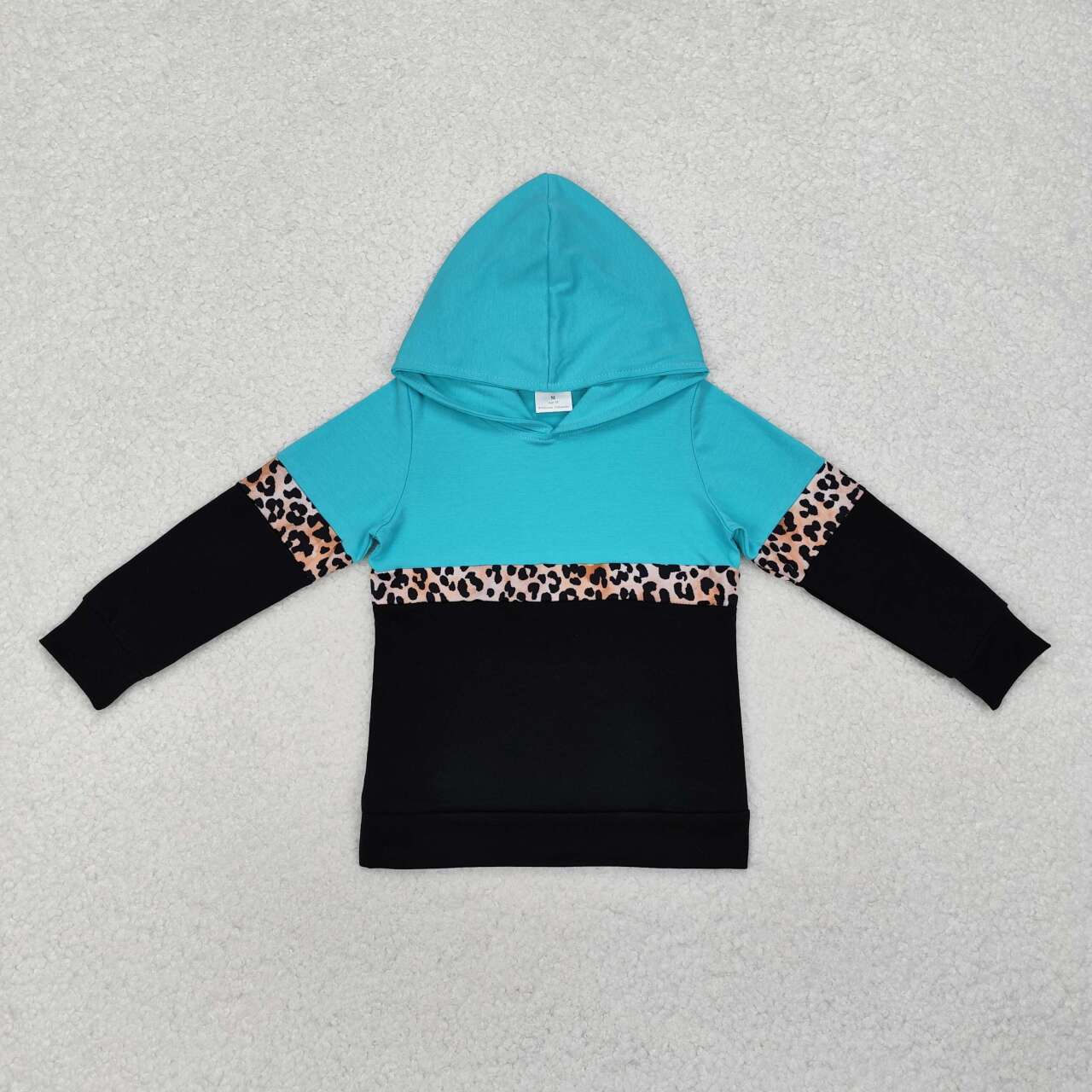 Blue cheetah baby girl long sleeve hoodie top