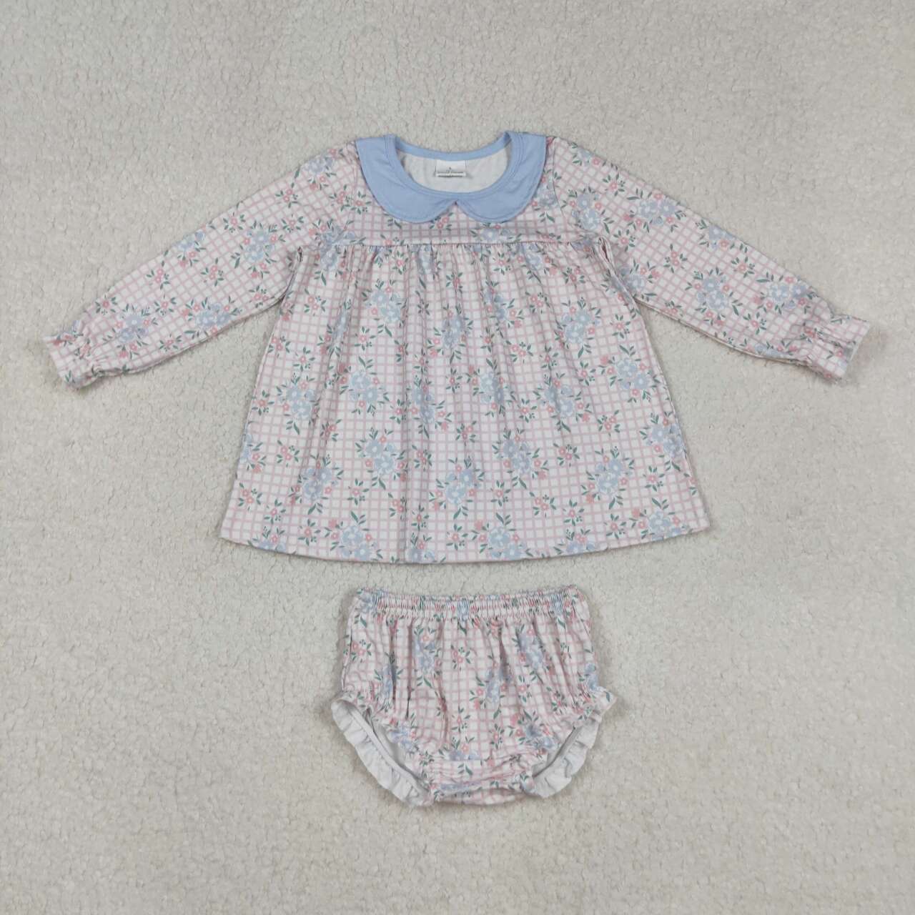 baby girls blue floral summer bummies outfit