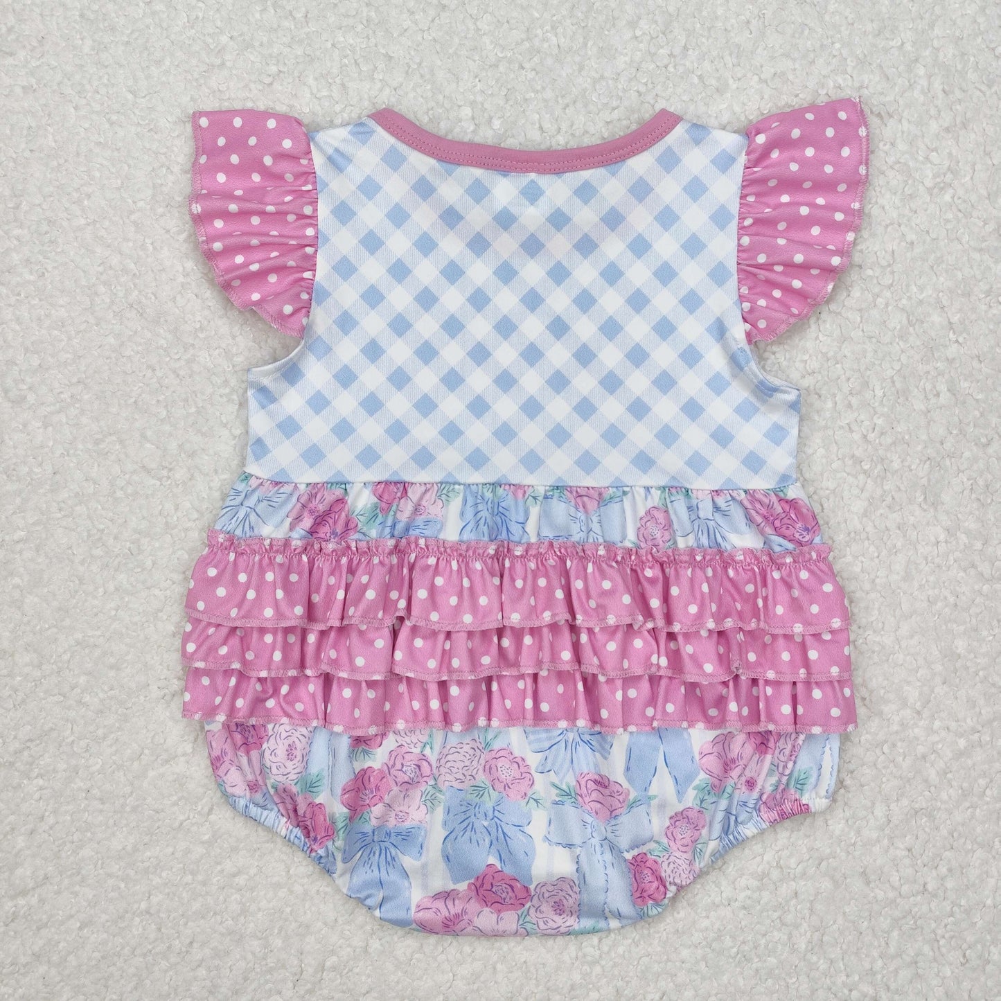 Toddle baby girl blue bow pink flower romper