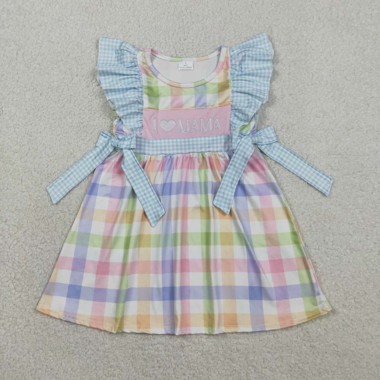 I love mama plaid embroidery design summer dress
