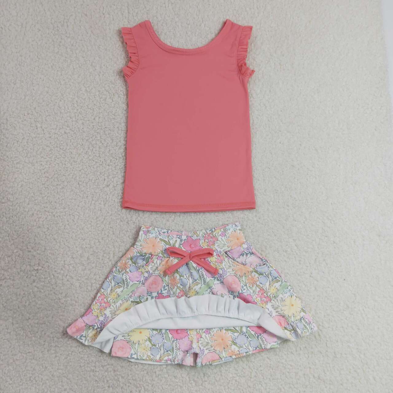 Coral tank top matching yoga skirts girls active wear outfit