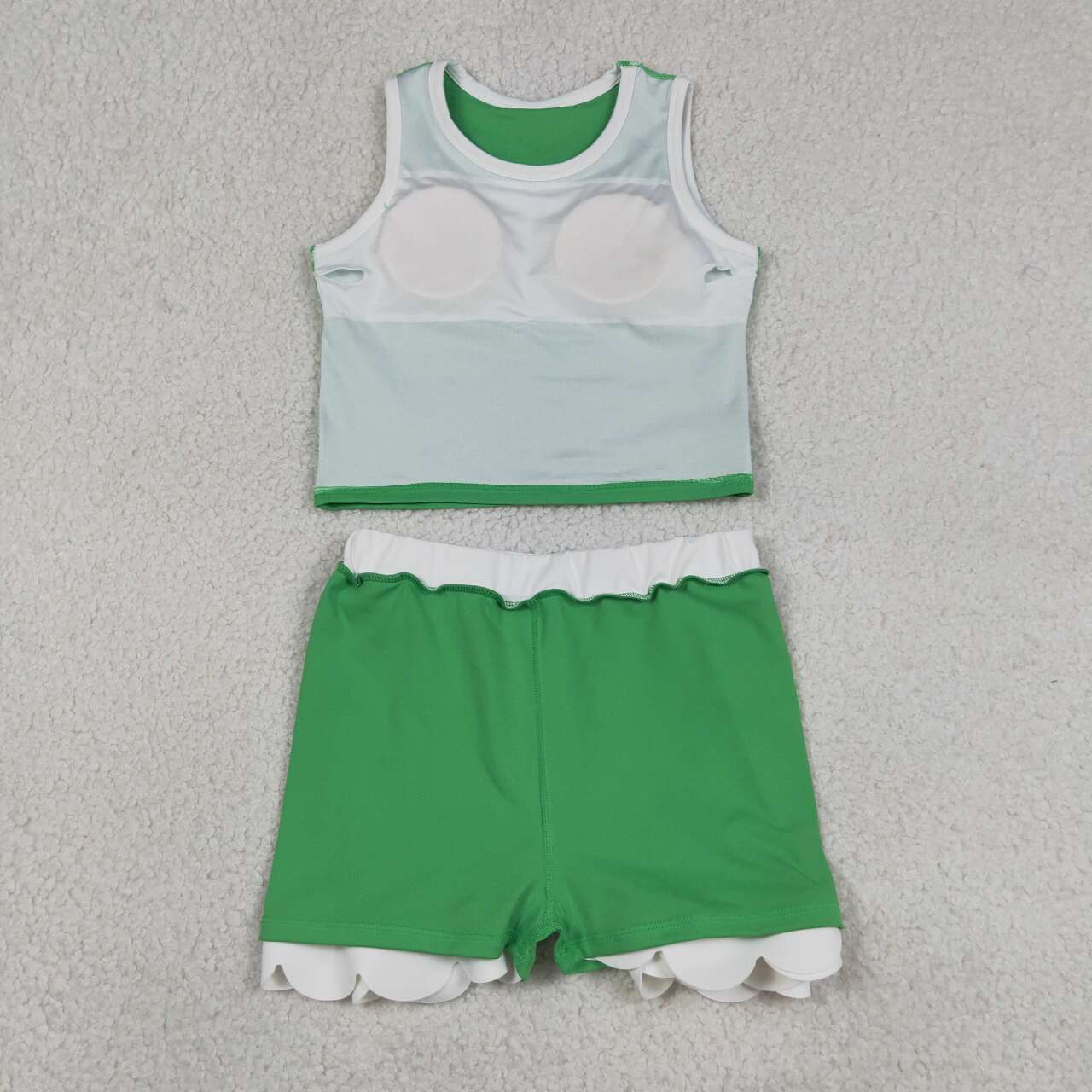 Green yoga top matching skorts girls summer outfit
