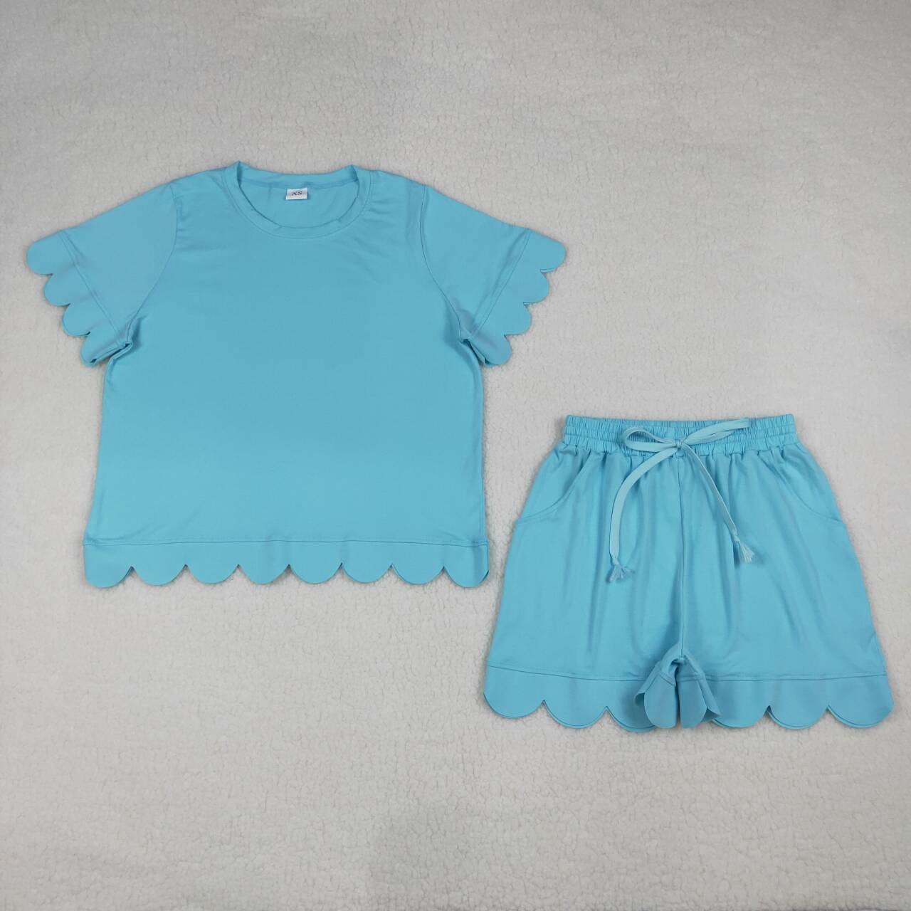 Adult women aqua color short sleeve outfit