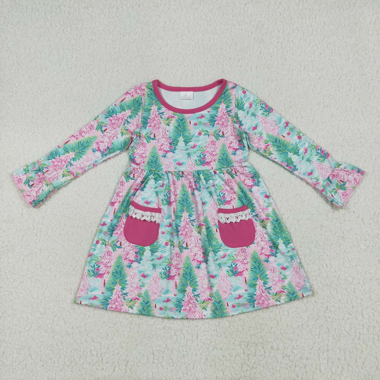 Toddle girls Christmas tree long sleeve pocket dress