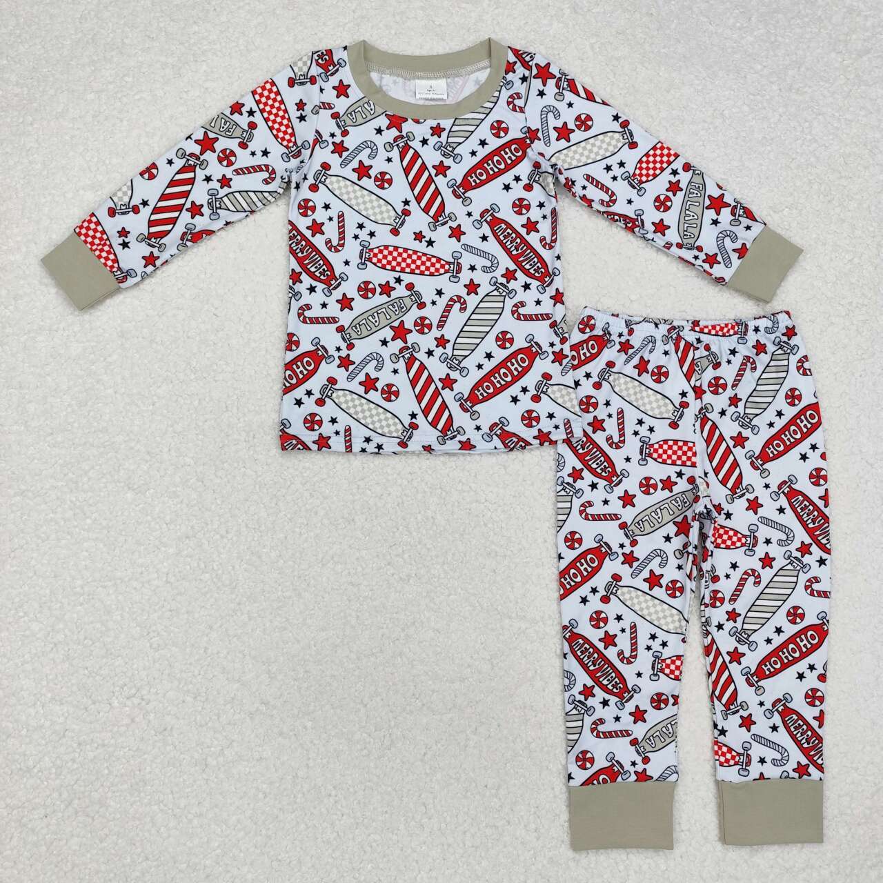 boy christmas candy cane long sleeve pajama set