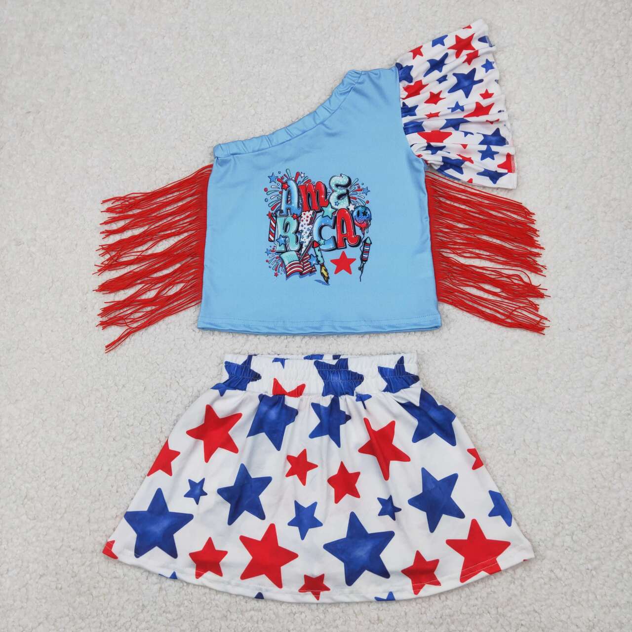 Girls American flag red blue star July 4th outfit