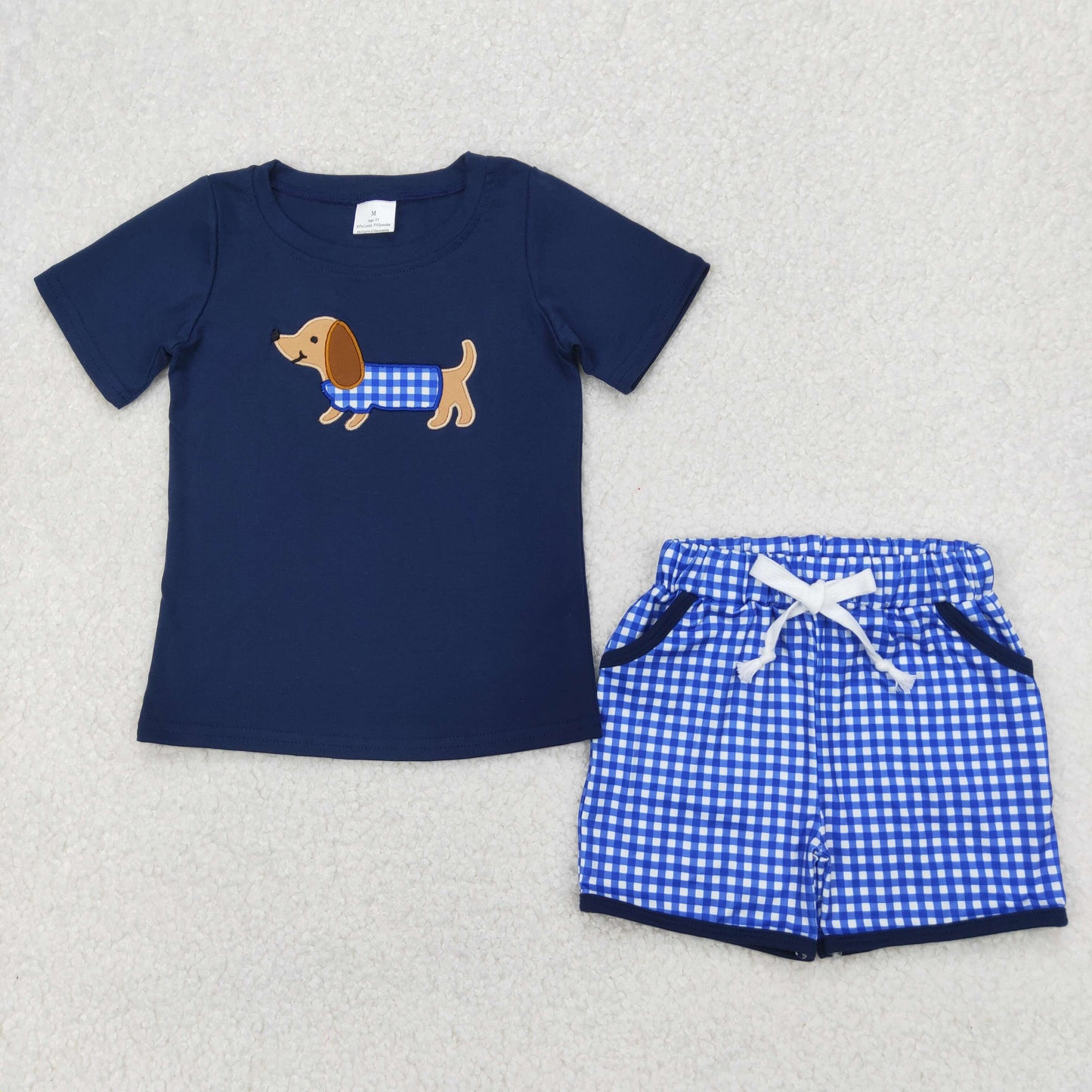 Cute embroidery dog baby boy summer outfit