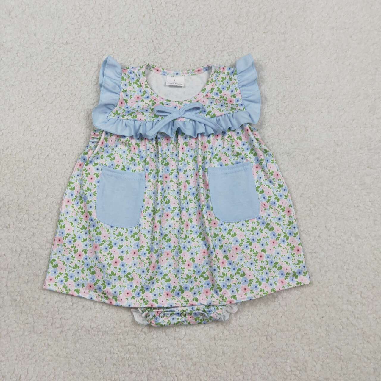Blue pink floral design toddle baby romper